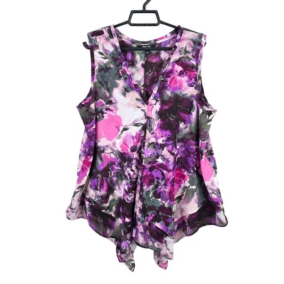 Womens Simply Vera VeraWang Purple Floral Sleeveless Blouse V Neck Polyester XL - Picture 1 of 8